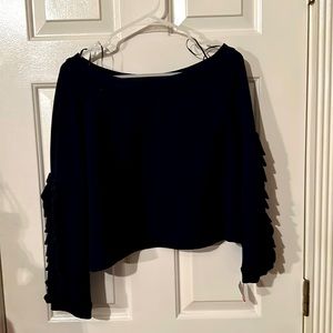 Navy Blue Sweatshirt/Shirt cropped with ruffles on sleeve